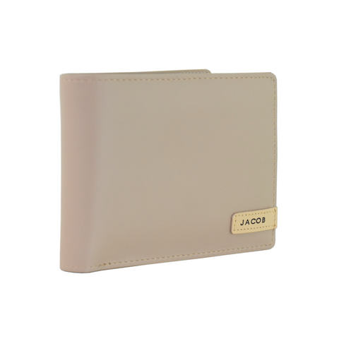 Beige Leather Wallet with Coin Pocket