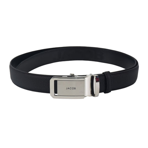 Black Leather Texture with Silver Auto Buckle